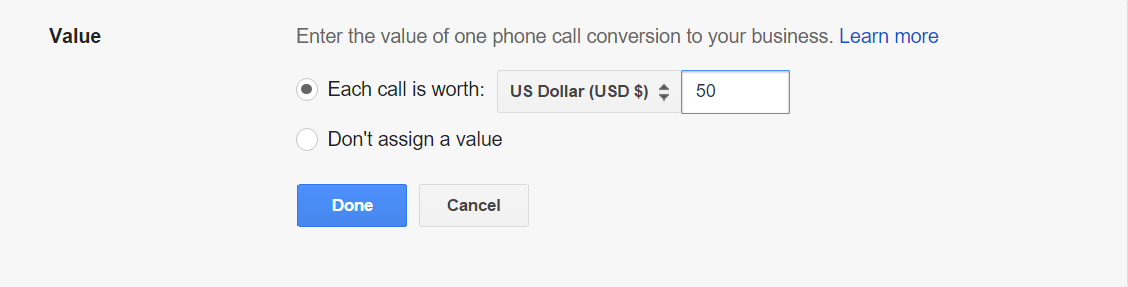 manually entered adwords value